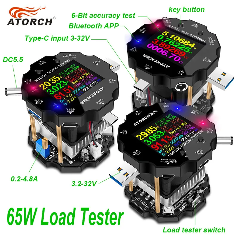 Color APP battery tester electronic load 18650 capacity monitor indicator discharge charge usb meter DC 12v power supply checker