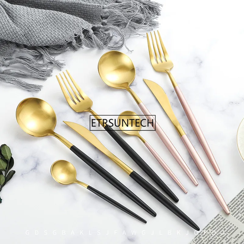 

100set/lot Sliver Gold Dinnerware Stainless Steel Flatware Fork Spoons Knife for Everyday Use or Travel Factory wholesale