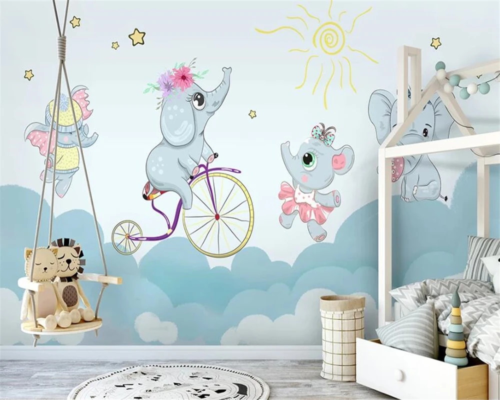 

beibehang Customized modern fashion decorative painting children's indoor baby elephant three-dimensional wallpaper papier peint