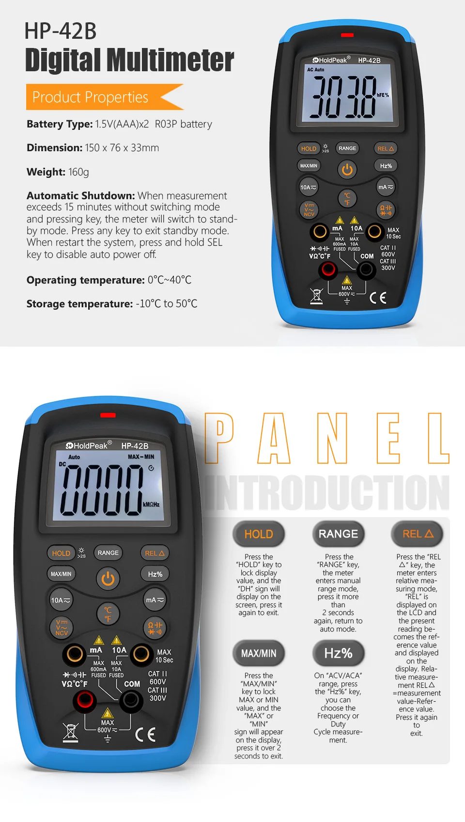 Digital Multimeter TRMS 6000 Counts Voltmeter Ammeter Ohmmeter for AC DC Volt &Current, Ohm,Capacitance,Temp,Hz and Diode Tester