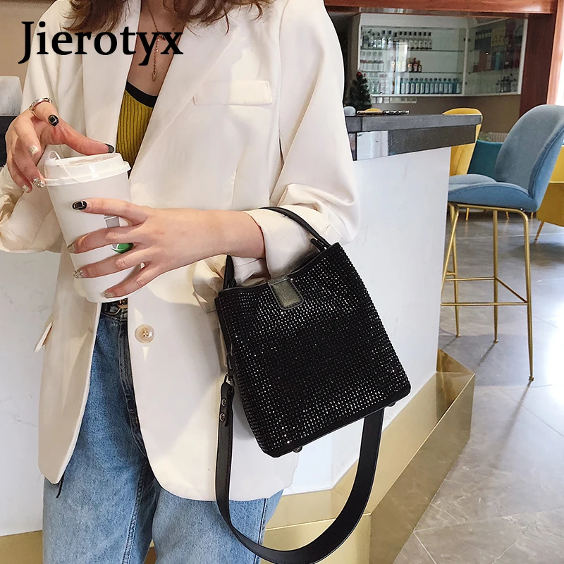 JIEEOTYX Diamonds Women Bucket Bag Famous Brand Designer Female Handbags Quality Pu Leather Shoulder Bags Lady Small Crossbody