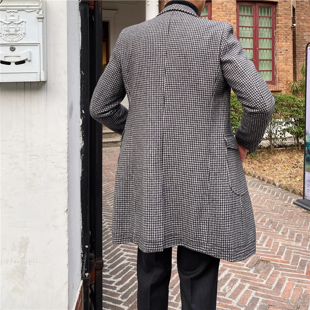 Pied de poule hommes costumes sur mesure châle revers marié fête smoking hiver manteau pour hommes une pièce