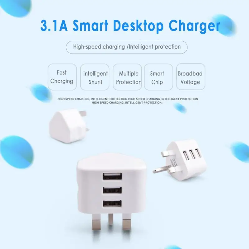 Universal UK Plug 3 Pin Wall Charger Adapter With 1/2/3 USB Ports Charging For Iphone 11 Samsung Huawei Charging Charger