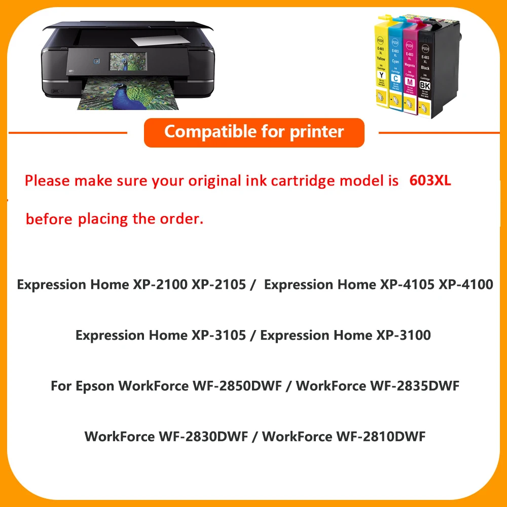 T603XL Ink Compatible for Epson 603 XL Cartridge for XP-3100 XP-3105 XP-2100 XP-2105 XP-4100 XP-4105 WF-2850 WF-2830 Printer