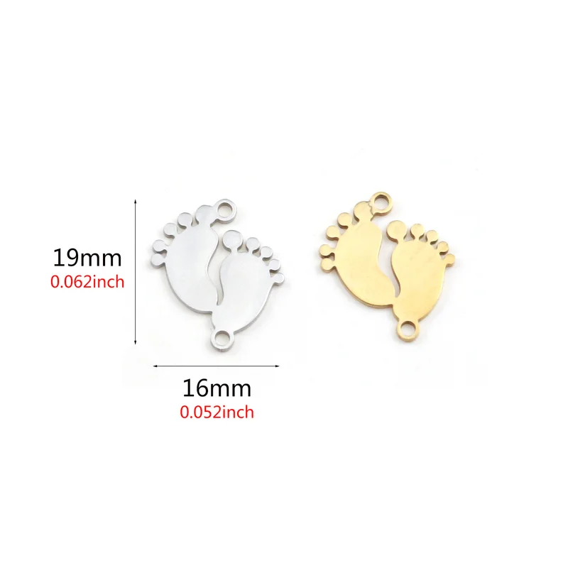 Aiovlo 5pcs/lot Stainless Steel Charm Pendants Cute Lovely Baby Feet DIY Metal Bracelet Necklace Jewelry Findings Accessories