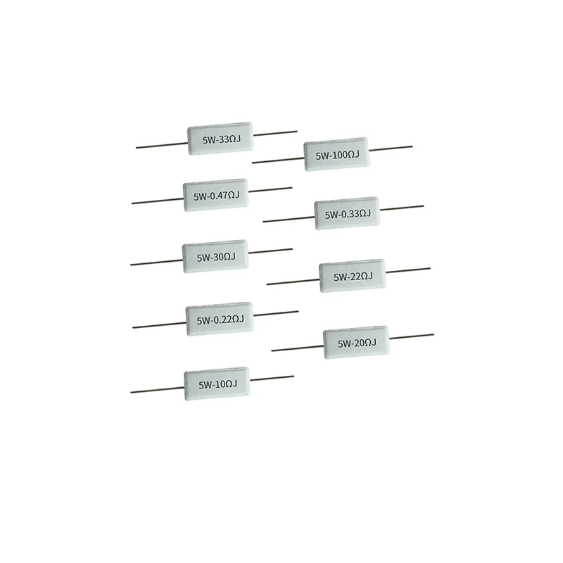 10Pcs 5W 5% Cement Resistor Power Resistance 0.1R ~ 10K 0.5R 1R 10R 100R 0.22 0.33 0.5 1 2 5 8 10 15 20 25 30 100 1K 10K ohm
