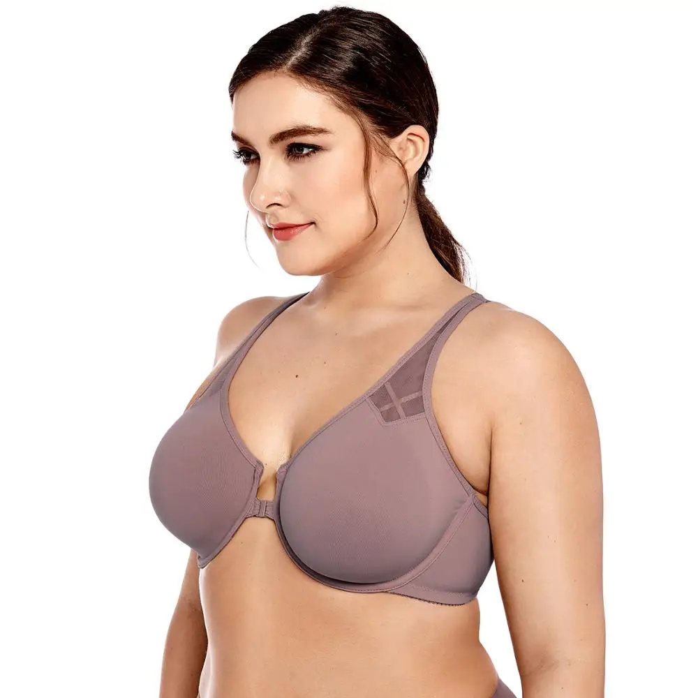 Women's  Front Close Plus Size Plunge Non Padded Seamless Underwire Bra Racerback Wide Cushioned Adjustable Straps B-DD E F