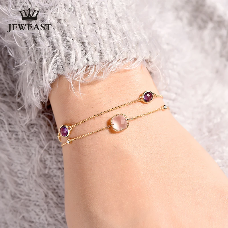 

ENZOZB Natural Furong stone 18k Pure Gold Female Bracelets Fine Jewelry Gift Girl Thin Trendy Solid 750 Real Bangle Good Nice