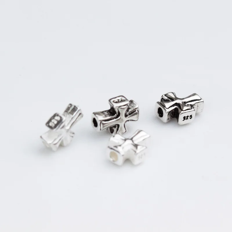 925 Sterling Silver Cross Charm Spacer Beads for DIY Bracelet Necklace Loose Beads Fine Jewelry Making