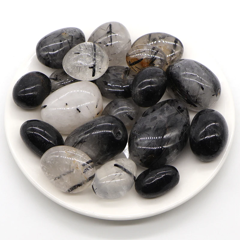 

Natural Clear Black Hair Rutilated Round Quartz Ore Gravel Crystals Specime Healing Tumbled Stones Home Aquarium Decoration