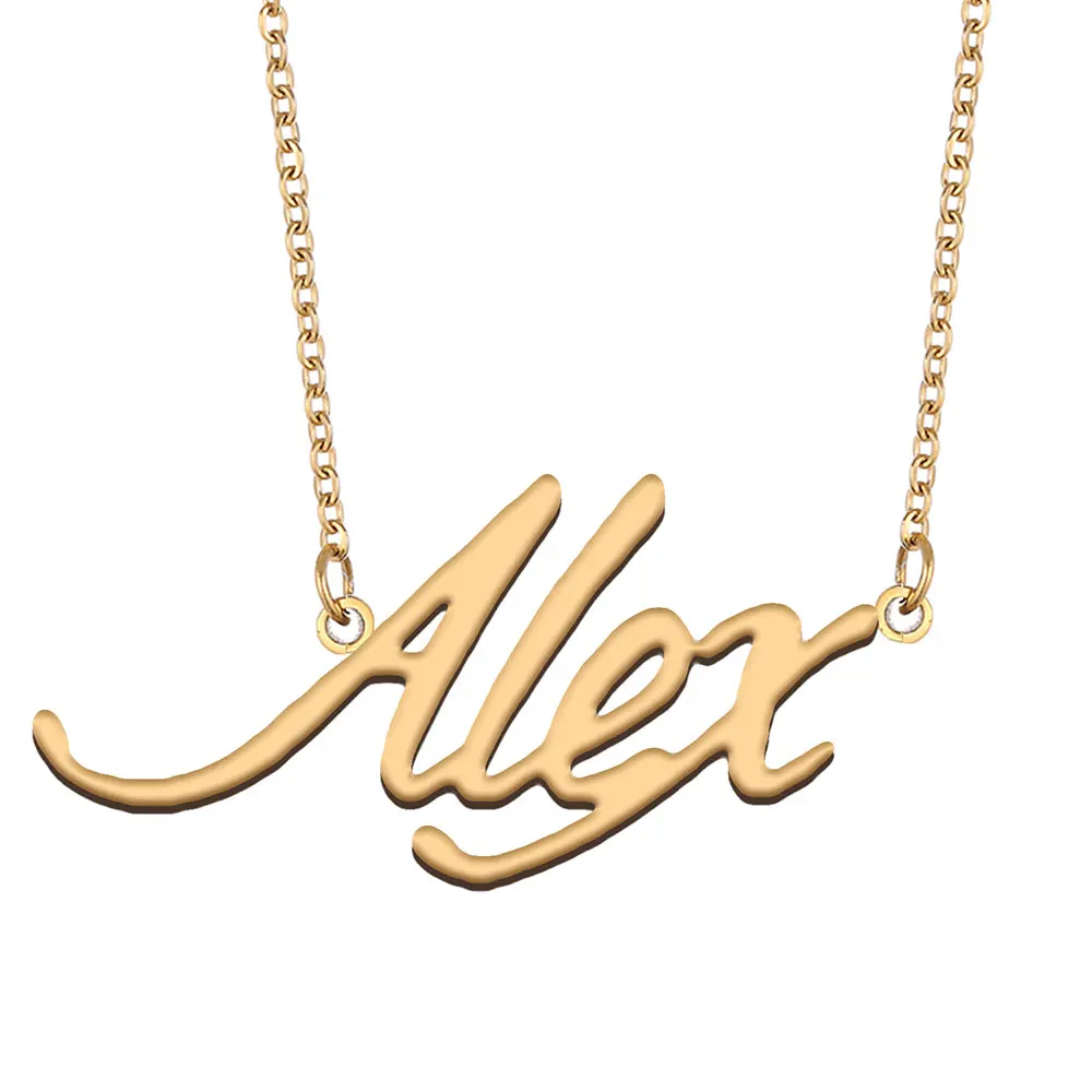 

Alex Name Necklace Personalized Women Stainless Steel Jewelry Gold Plated Nameplate Pendant Femme Mothers Girlfriend Gift