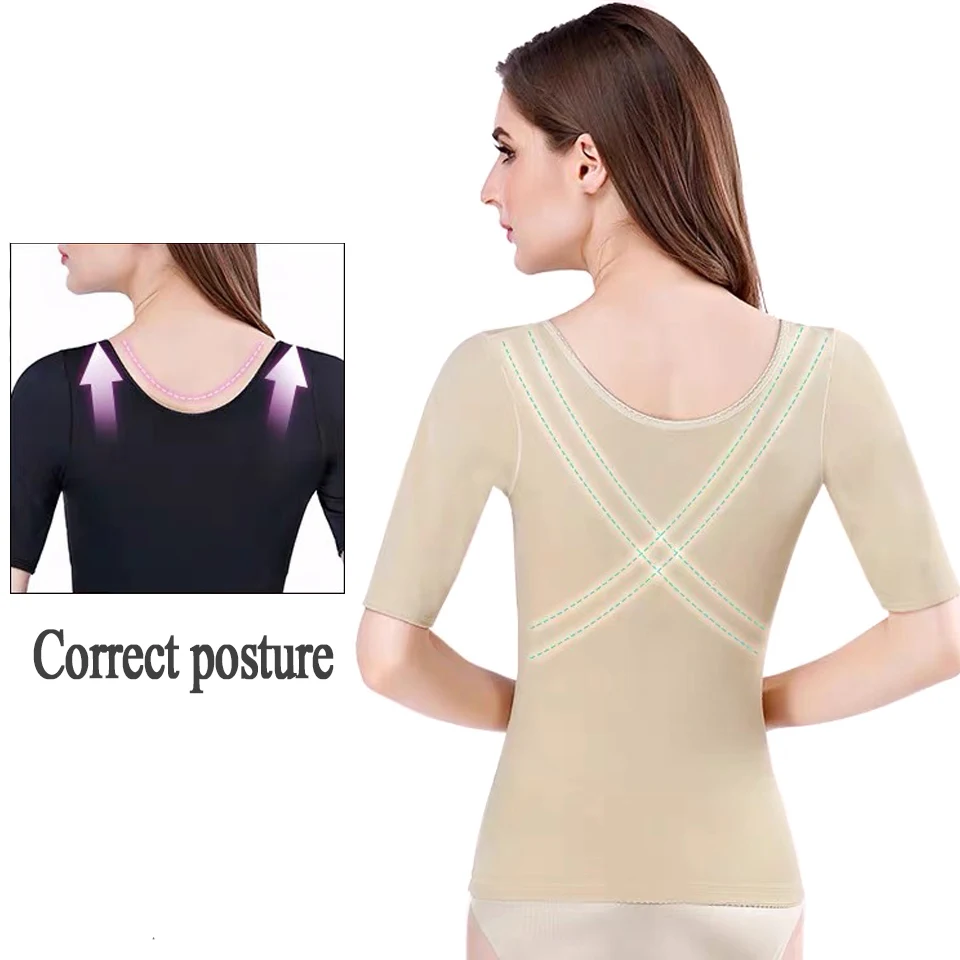 Neues nahtloses Kurzarm-Shapewear-Oberteil zur Taillen- und Bauchkontrolle, Korsett-Unterhemd für Damen, Shaper-Oberteil, Bluse – Detail 3