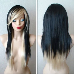 HAIRJOY  Synthetic Hair Long  Straight Layered Haircut  Women Ombre Wig Side Part Bangs