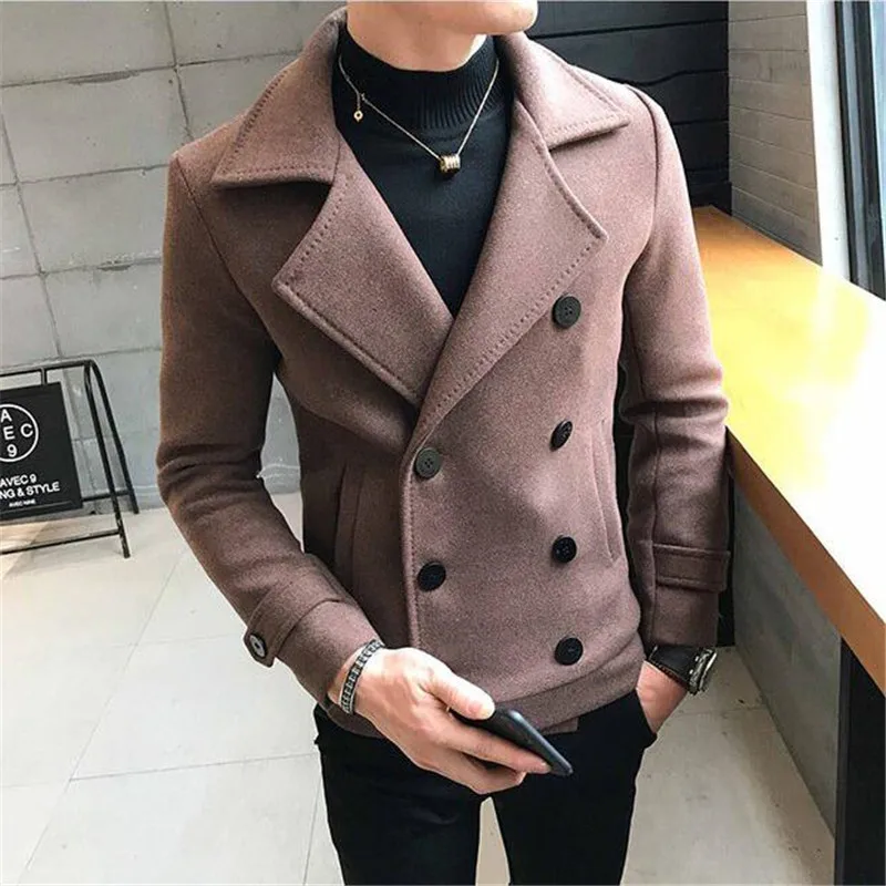 2021 Winter New Solid Color Wool Overcoat Men Windbreaker High Quality Short Men Casual Slim Fit Coat Thicken Warm Mens Jackets