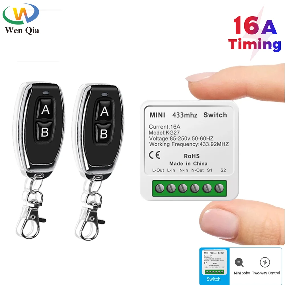 

433MHz AC 220V Wireless Remote Control Switch 10Amp 2200W 2CH Relay Receiver and Transmitter for Lighting Lamp and Door System