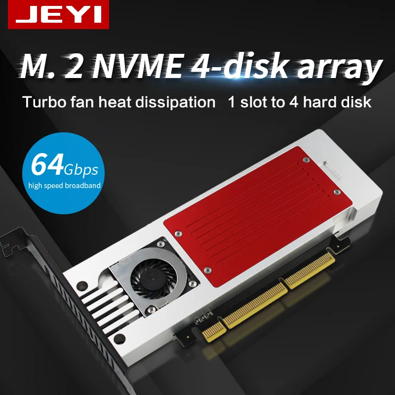 JEYI 4 NVMe PCIe M.2 SSDs Adapter PCI Express 4.0 x16 Card Supports 4 X M.2 SSD for Mac & PC - Support Non-Bifurcation MB