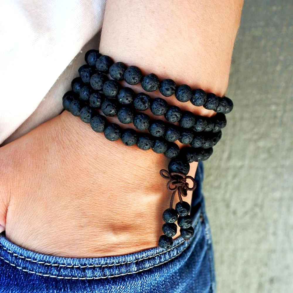 Lava Rock 108 Mala Bracelet For Man Yoga Meditation Bead  Bracelets Teen Boy Gift STRENGTH And COURAGE image 6