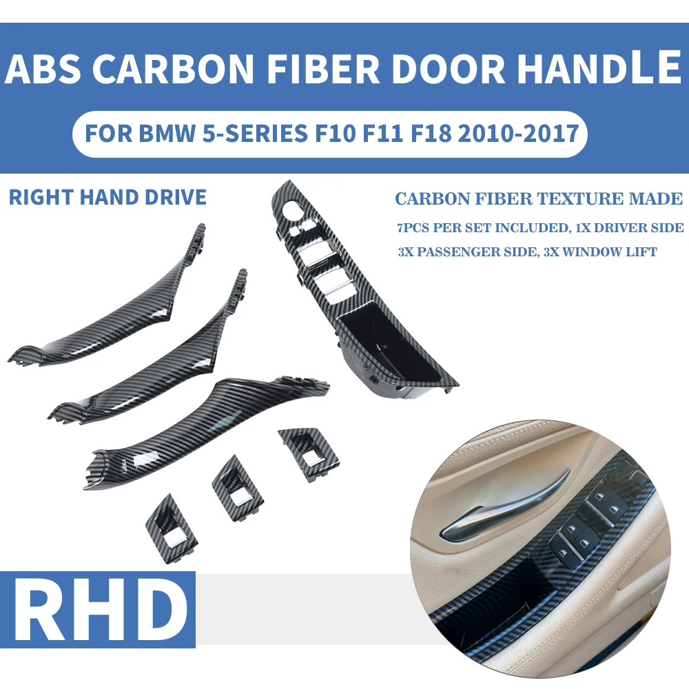 RHD Right Hand Drive Car Carbon Fiber ABS Interior Inner Door Pull Handle Trim Cover Panel For BMW 5-Series F10 F11 F18 520 525