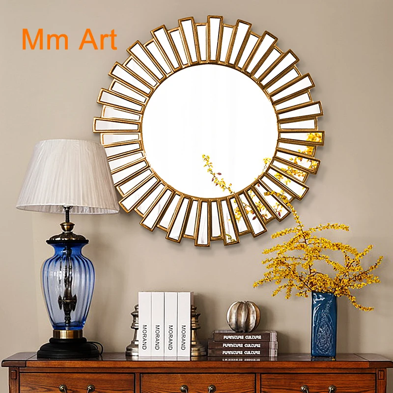 European Decoration Retro Dressing Mirror Simple Hallway Mirror Makeup Mirror Modern round Mirror Dining Side Mirror