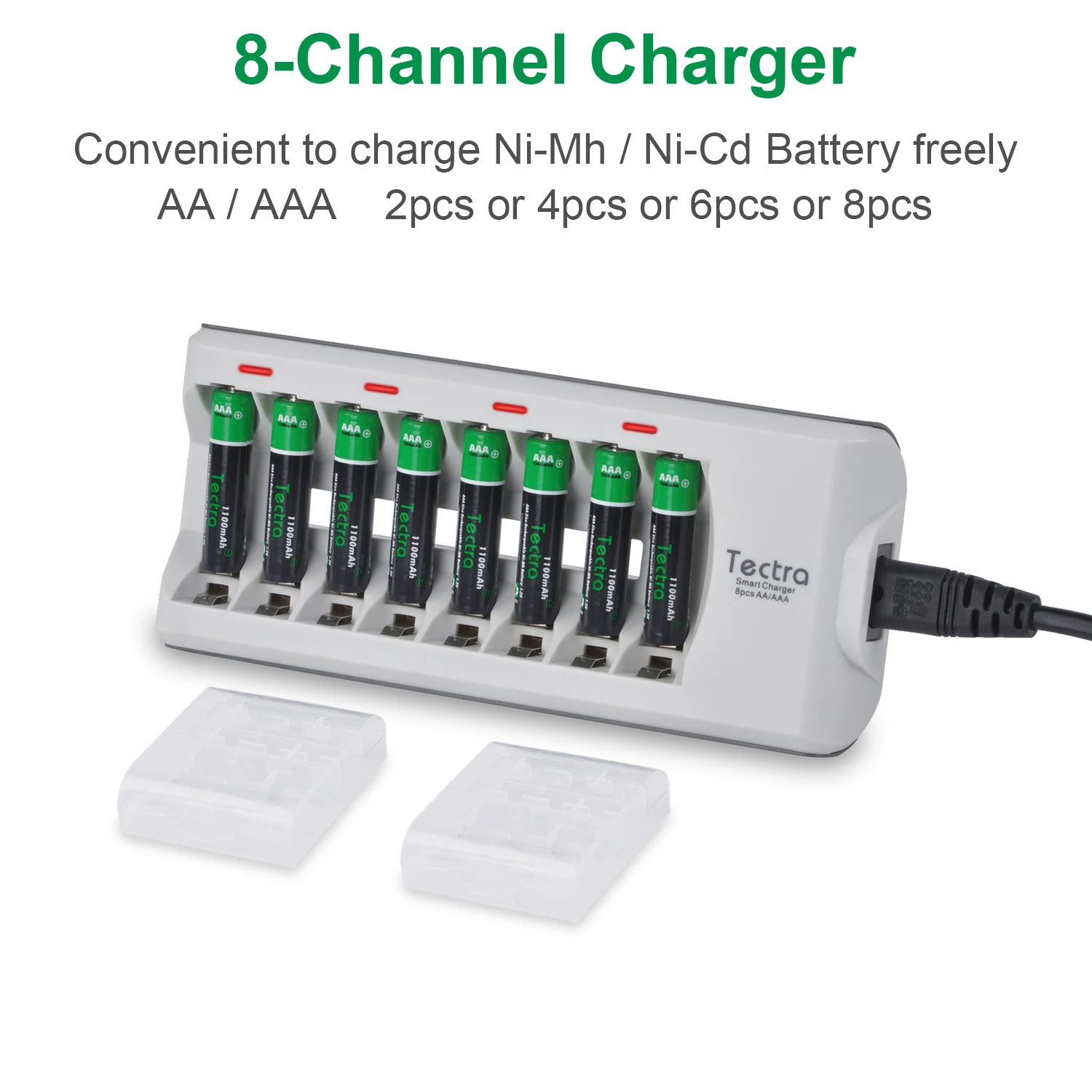 8PCS Ni-MH 1.2V 1100mAh Rechargeable AAA Batteries& Charger for Alarm Clocks, Gamepad, Mouse