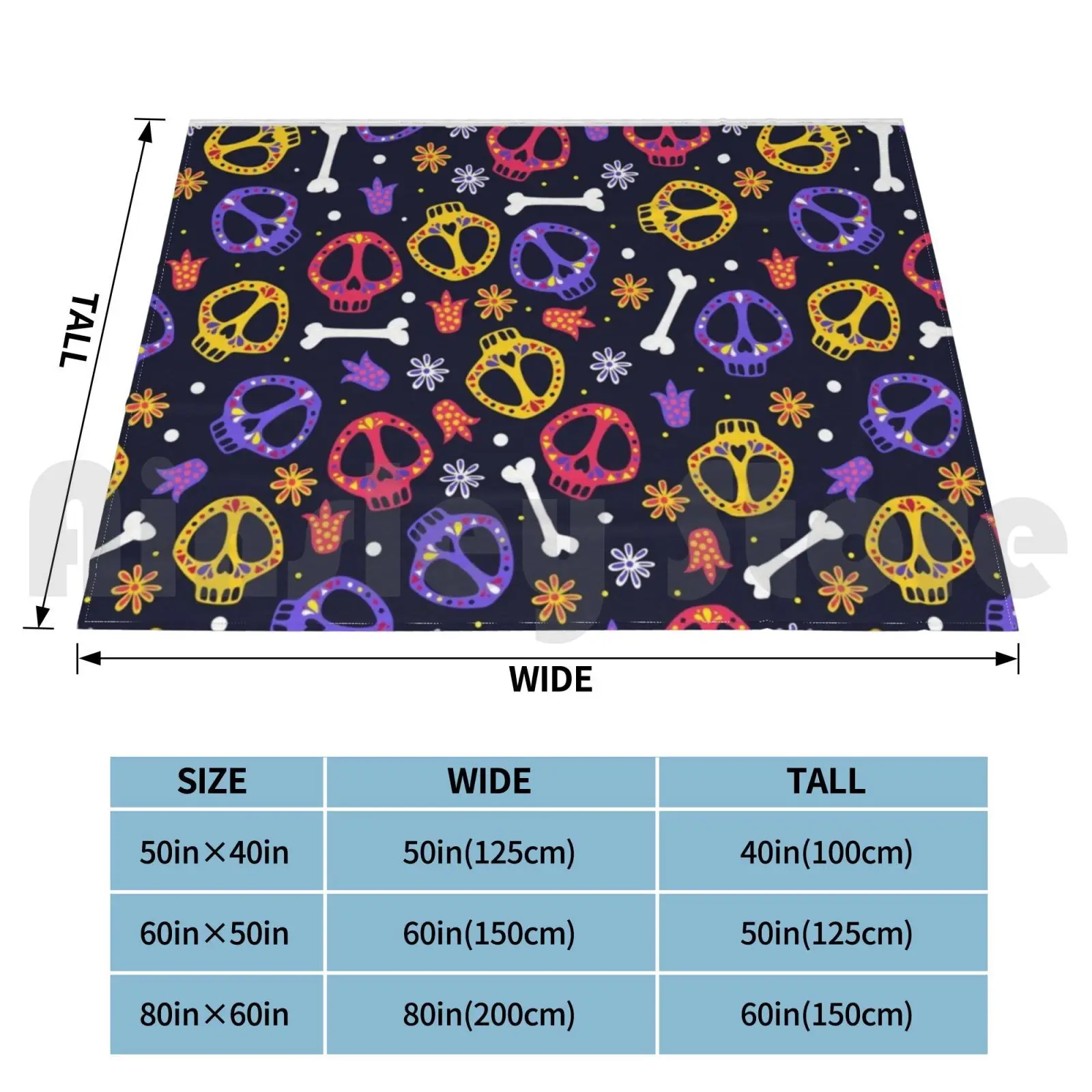 Funny Color Scull Dia De Los Muertos Blanket For Sofa Bed Travel Funny Color Scull Bonnie Pattern