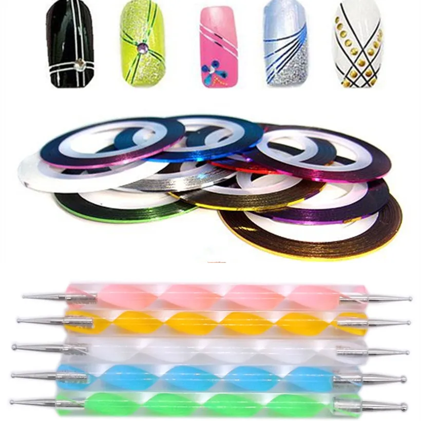 

Warm Girl 2way Dotting Pen Marbleizing Tool Nail Striping Tape Tool Kit Set
