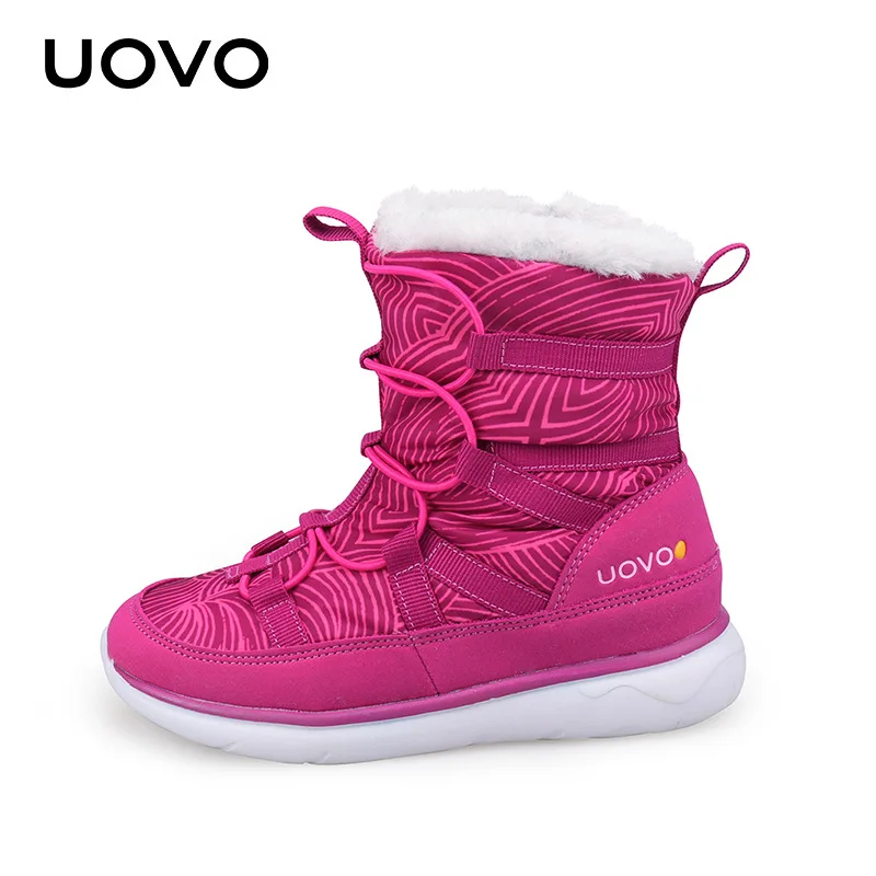 

4-14 Years UOVO Brand 2020 Winter Shoes Girls New Children'S Snow Boots Big Kids Princess Shoe Warm Plush Fashion Stripes Boots