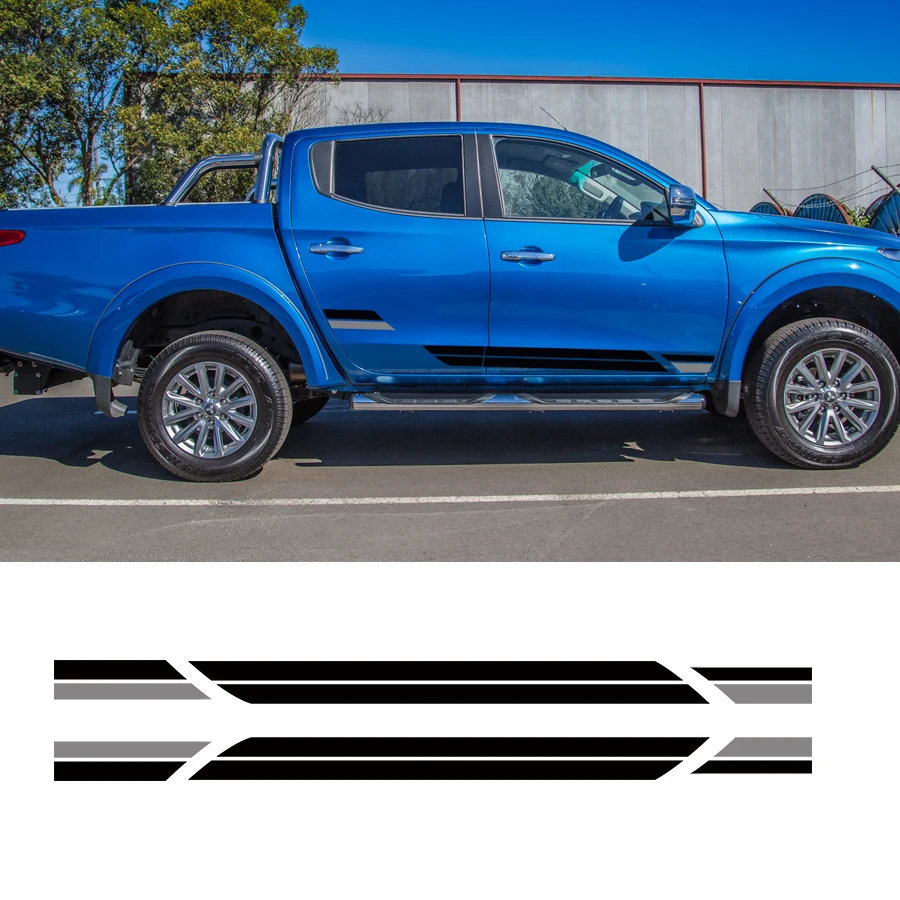 

2 Pcs side door two-tone quadrilateral styling graphic vinyl car decals sticker fit for mitsubishi l200 triton 2015 - 2019