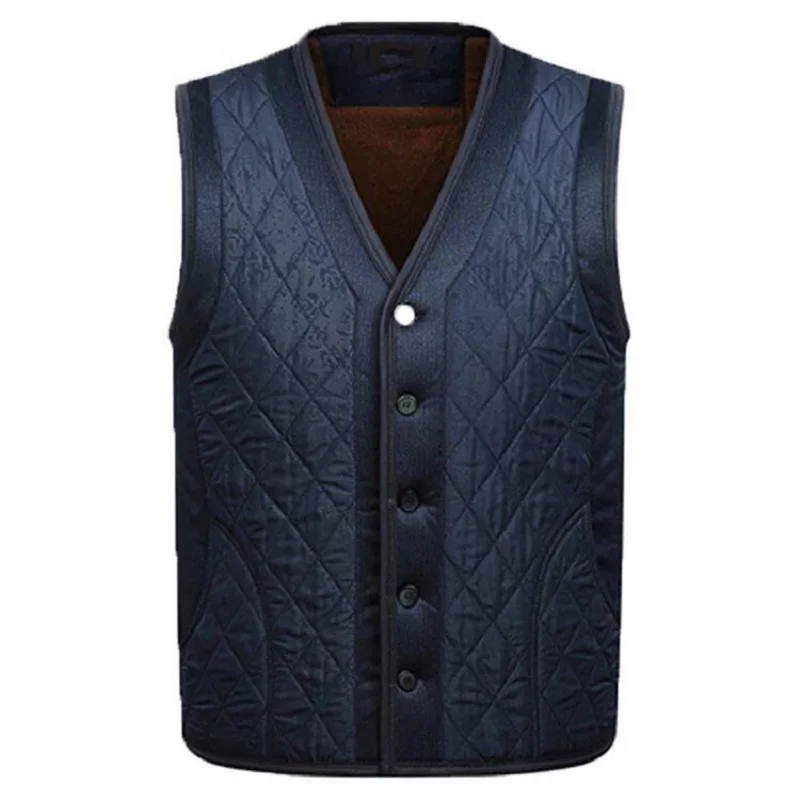 WBDDT Waistcoat Men Sleeveless Fleece Vest Argyle Jacket Mens Warm Vest Winter Thick Male Vests Old Men Loose Blue Drops