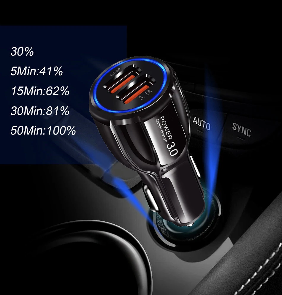 OLAF 30W QC4.0 3.0 Fast USB Car Charger 2 USB Ports Super Car Charger for Xiaomi mi 9 Quick Charger 3.0 4.0 Car Phone Chargers