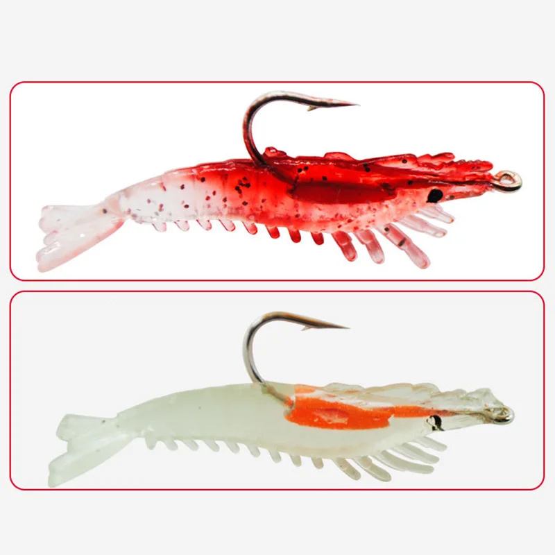 4pcs/Lot Luminous Shrimp Fake Baits Soft Simulation Prawn Lure Fishy Smell Artificial Trout Bait Single Hook Sea Fishing Tackle