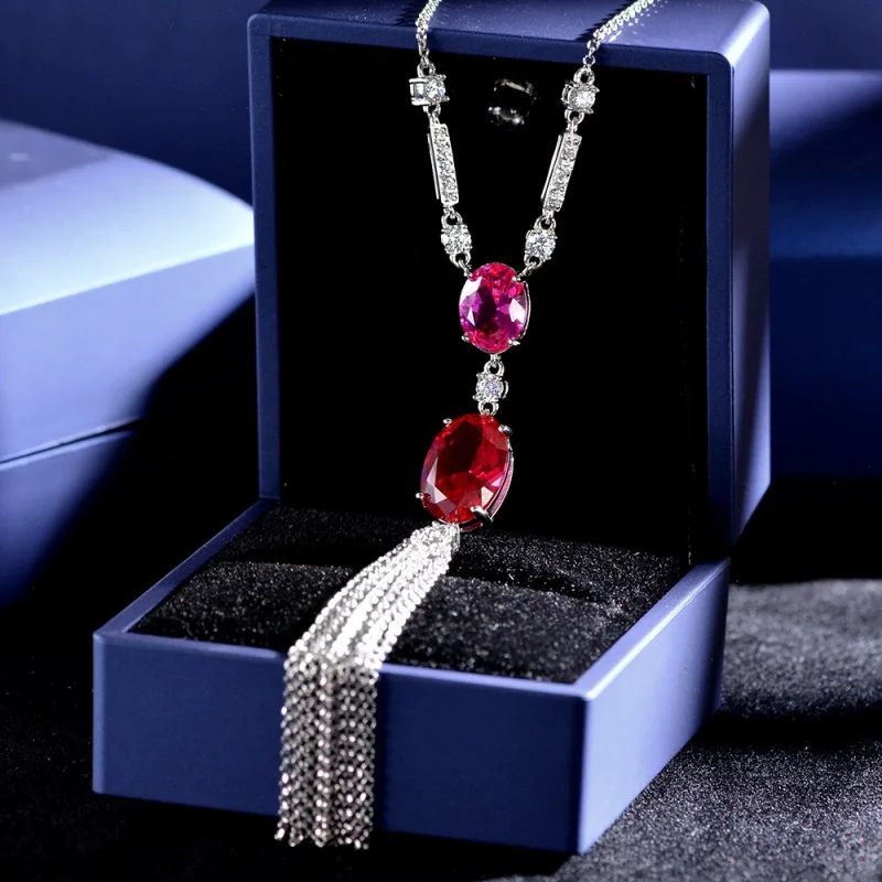 

Luxury Pendants Necklaces For Women S925 Sterling Silver 10*14mm Red Diamond Female Pendant Fine Jewelry Ladies Necklace Pendant