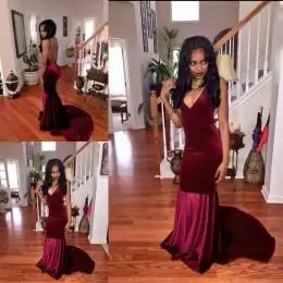 Burgundy Mermaid Prom women Flattered Fitted Red Wine Velvet Elegant Party Gown 2018 robe de soiree mother of the bride dresses