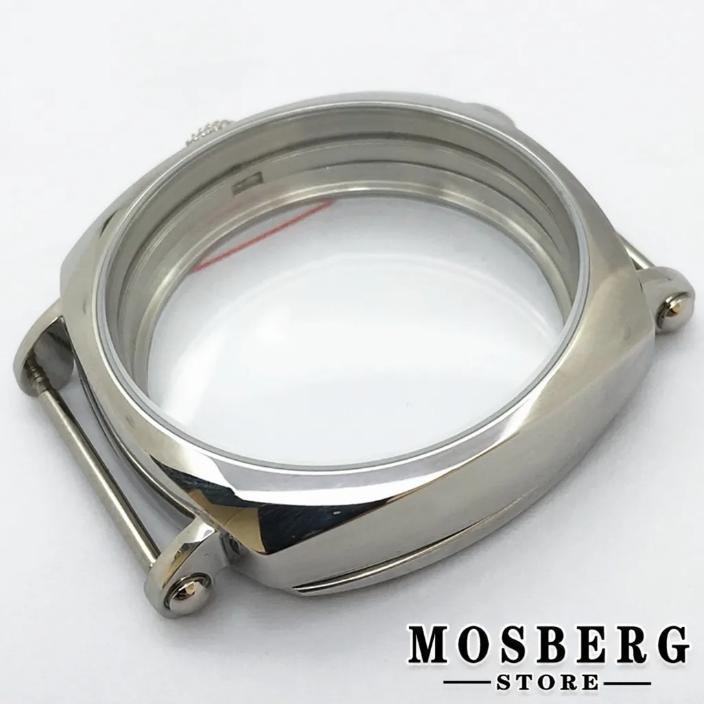 44mm Silver Watch Case Solid 316L Stainless Steel For ETA 6498 6497 ST3600 Movement Watch Accessories Parts