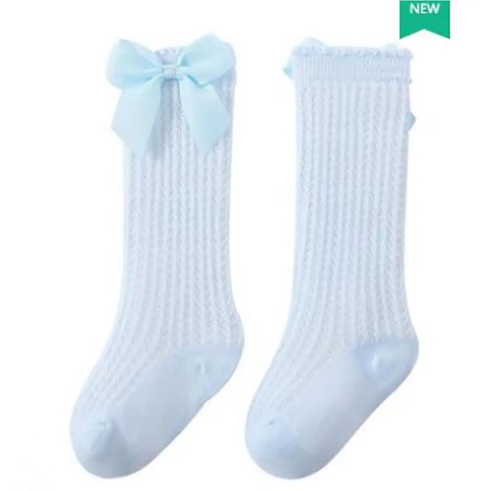 Cute Girls Knee High Socks Bows Cotton Breathable Soft Children Sokken Hollow Out Non-slip Newborn Infant Long Sock