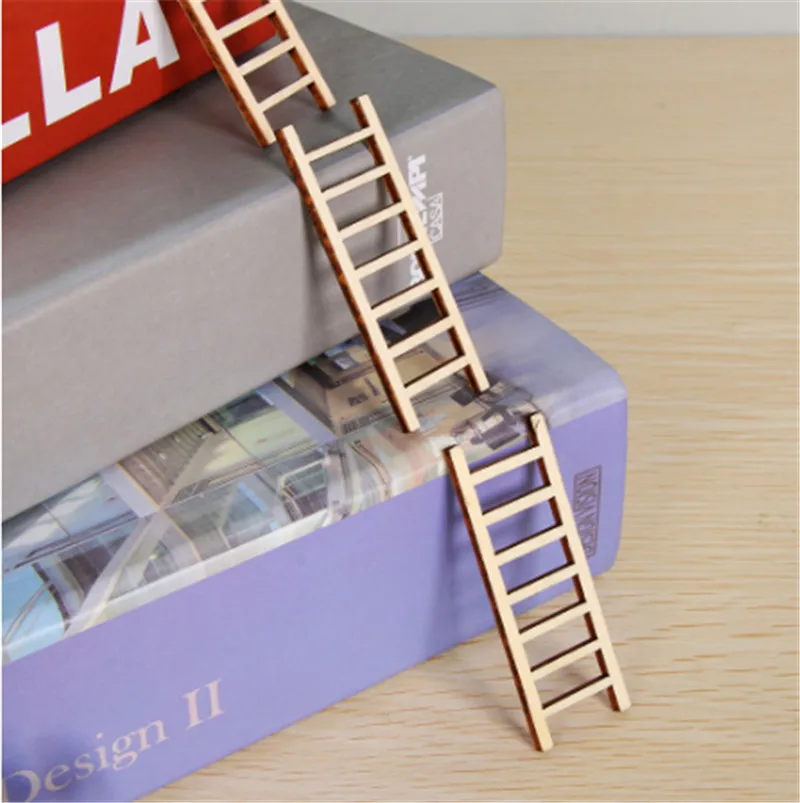 2Pcs Mini Wooden Step Ladder Fairy Garden Miniatures DIY Dollhouse Miniatures Fairy Garden Ornament Decoration