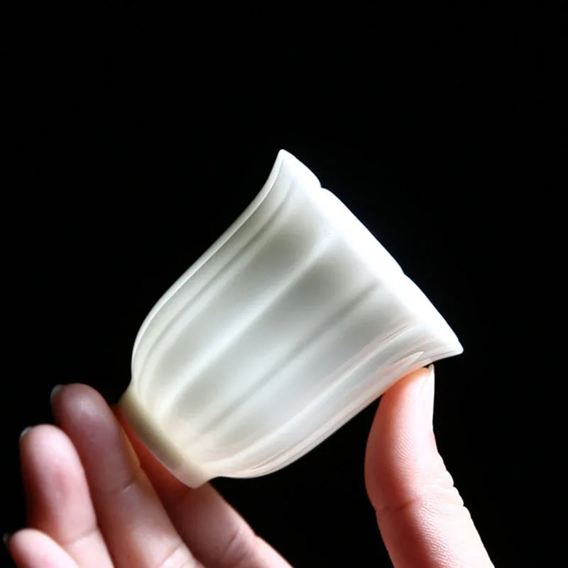 2pcs/set Household Single Teacups Kitchen Teaware Drinking Tool White Porcelain Mutton Jade Porcelain Kungfu Tea Cup Master Cup