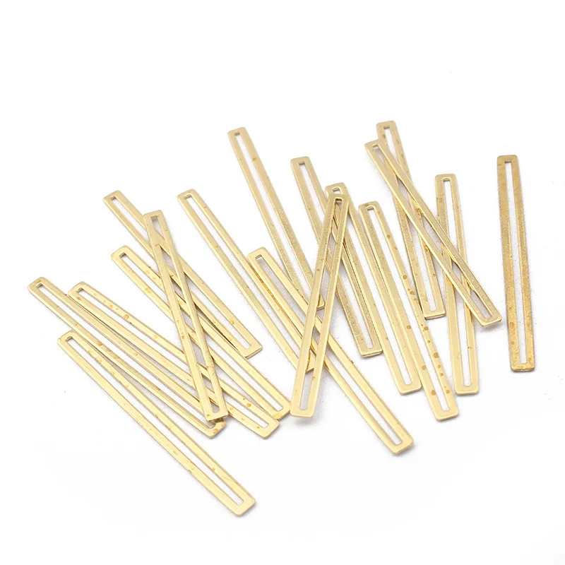 20-50pcs Raw Brass 3*40mm Rectangle Frame Bar Charms Connectors Dor Handmade Earrings Bracelet Jewelry Findings Making