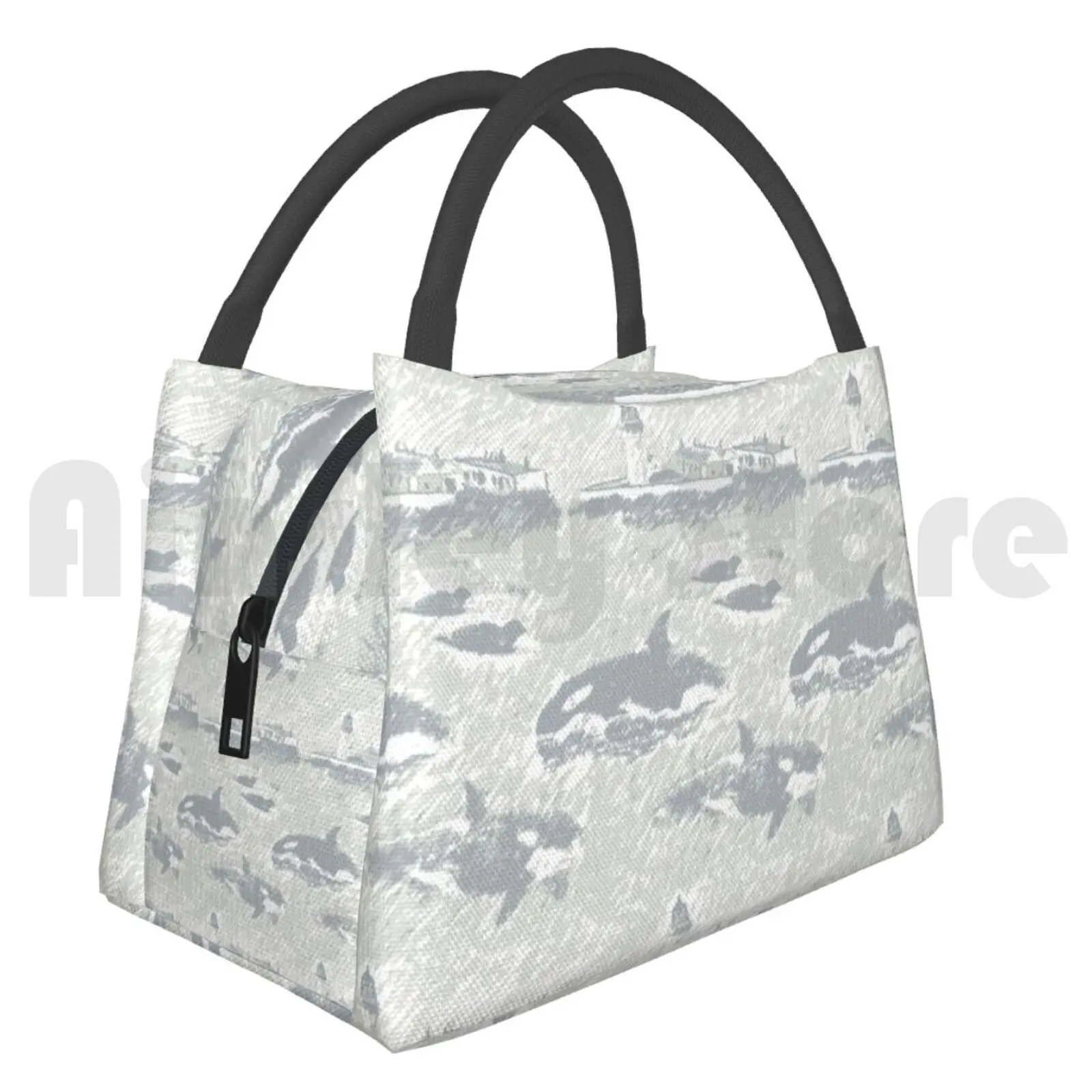 

Cooler Lunch Bag Picnic Bag Da Shore Side-Mist Shetland Orcas Whales Killer Whales Seals Lighthouse Sea Ocean