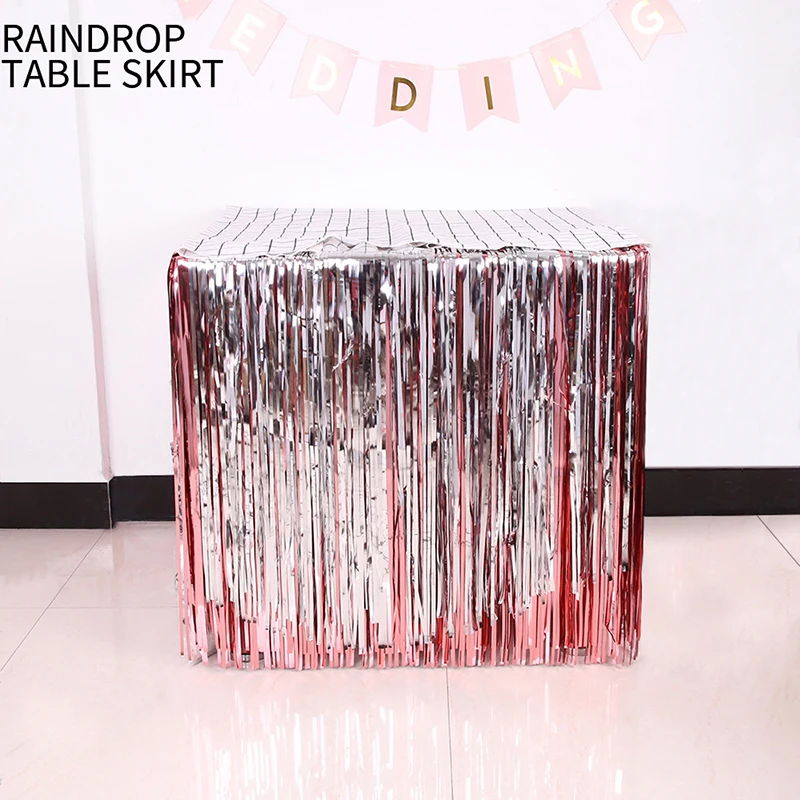 New Table Skirt Wedding Decoration Table New Year Easter Decoration For Home Birthday Party Decor Metal Rain Tinsel Table Skirt