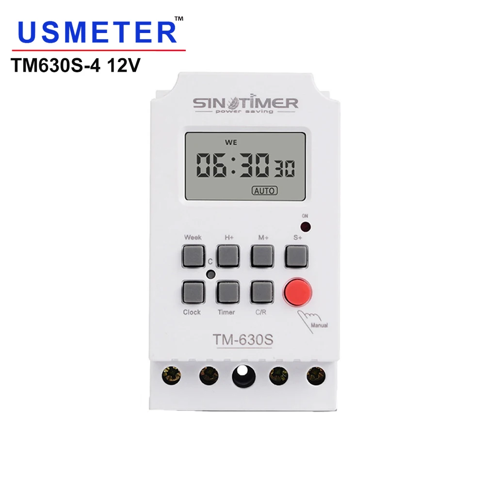 TM630S 12 VDC Heavy Load 30A Second Interval Timer Weekly Programmable Timer Clock Digital Time Timer 24 hours Time Switch