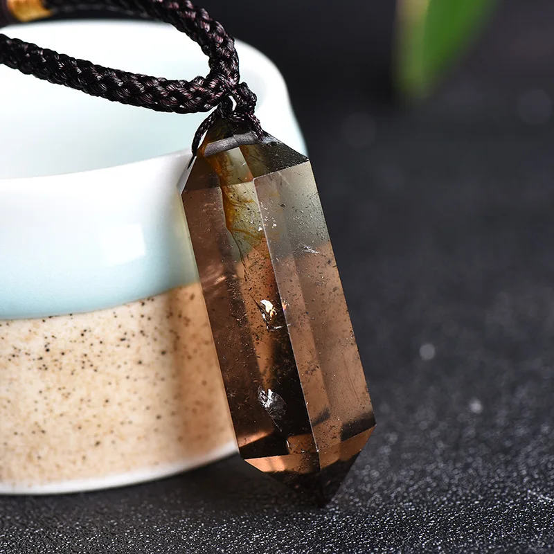 1Pc Smokey Quartz Double Pointed Pendent Crystal Gemstone Natural Stone Chakra Healing Crystals Necklace