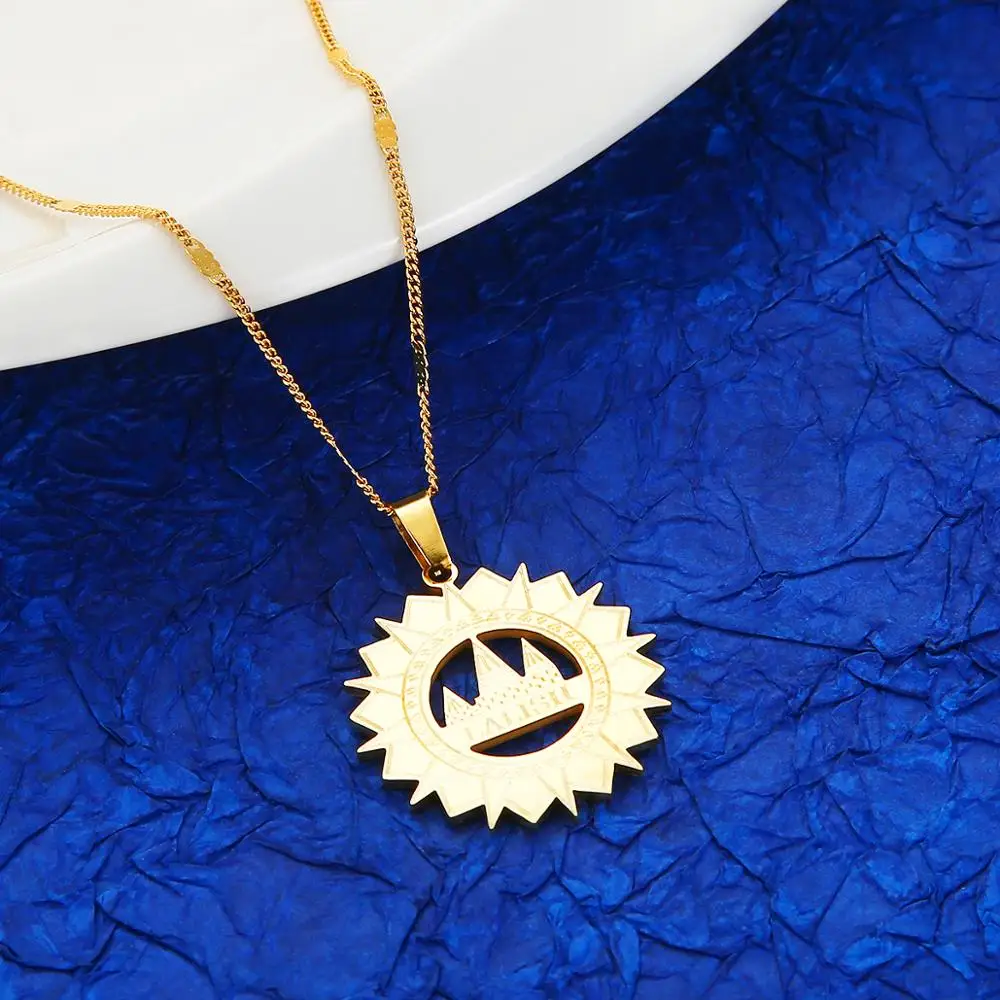 Stainless Steel Gold Color Lalish Pendant Necklace Yezidi Faith Pilgrimage Chain Jewelry