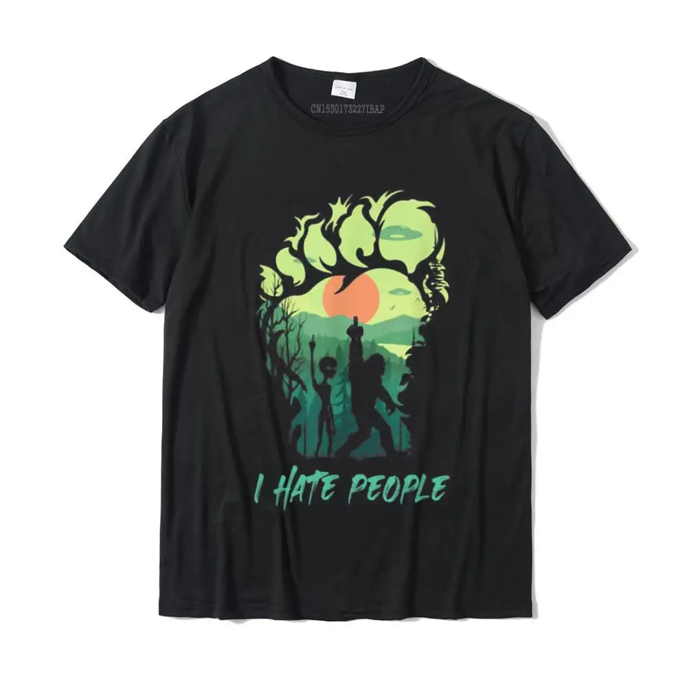 Alien Bigfoot Middle Finger I Hate People Funny Camping Gift T-Shirt Normal Tshirts Special Cotton Men Tops T Shirt Funny