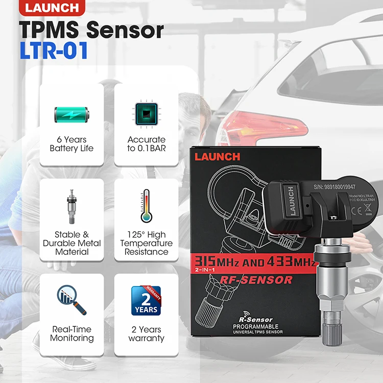 LAUNCH RF-SENSOR TPMS Sensor Rubber Mental Sensor315MHz 433MHz Sensor 2in1 Sensor Tire Pressure Monitoring Sensor Programming