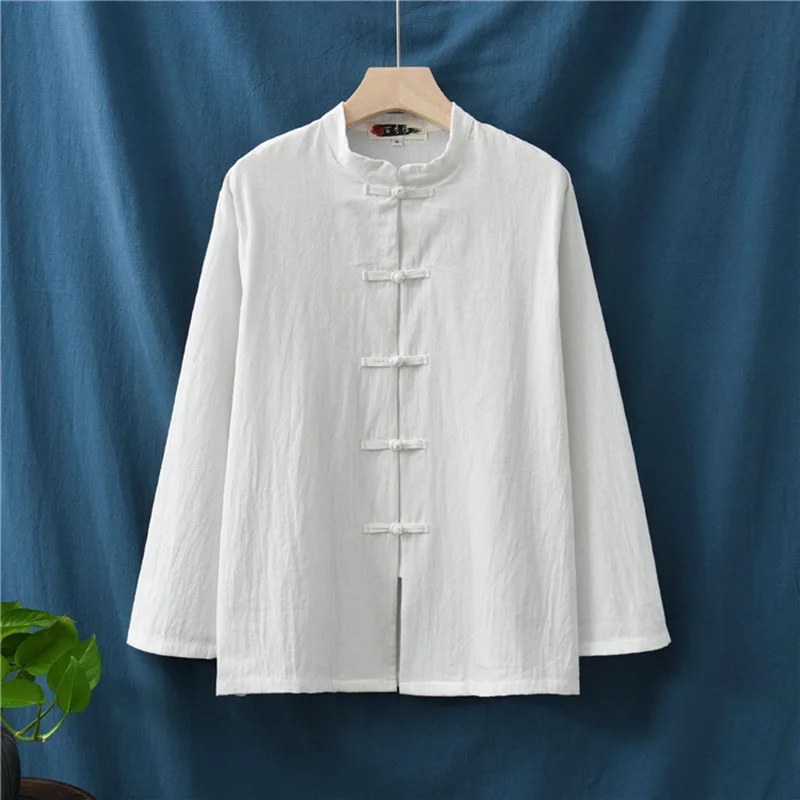 Women Long sleeve Shirt 2021 Autumn Chinese style Shirt Blouse Cotton Linen Vintage Shirt Qigong Tai Chi clothes V1997