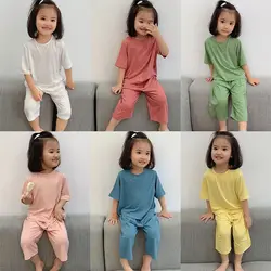 1-6 Years Solid Color Baby Clothes Set Summer Modal Newborn Baby Boys Girls Clothes 2PCS Baby Pajamas Unisex Kids Clothing Sets