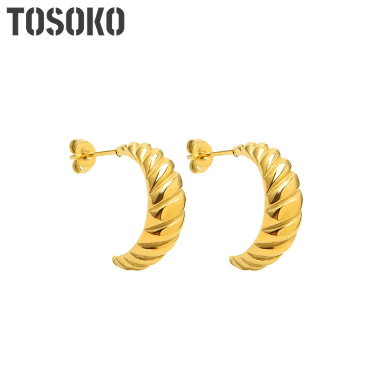 

TOSOKO Stainless Steel Jewelry Thread Handmade Heavy Industry Casting Earrings Female Fashion Earrings BSF426