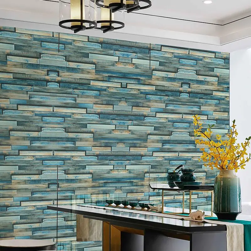 

Vintage 3D Brick Wallpapers Waterproof Wood PVC Wall Paper Roll 3D Embossed Background Wallpaper for Walls