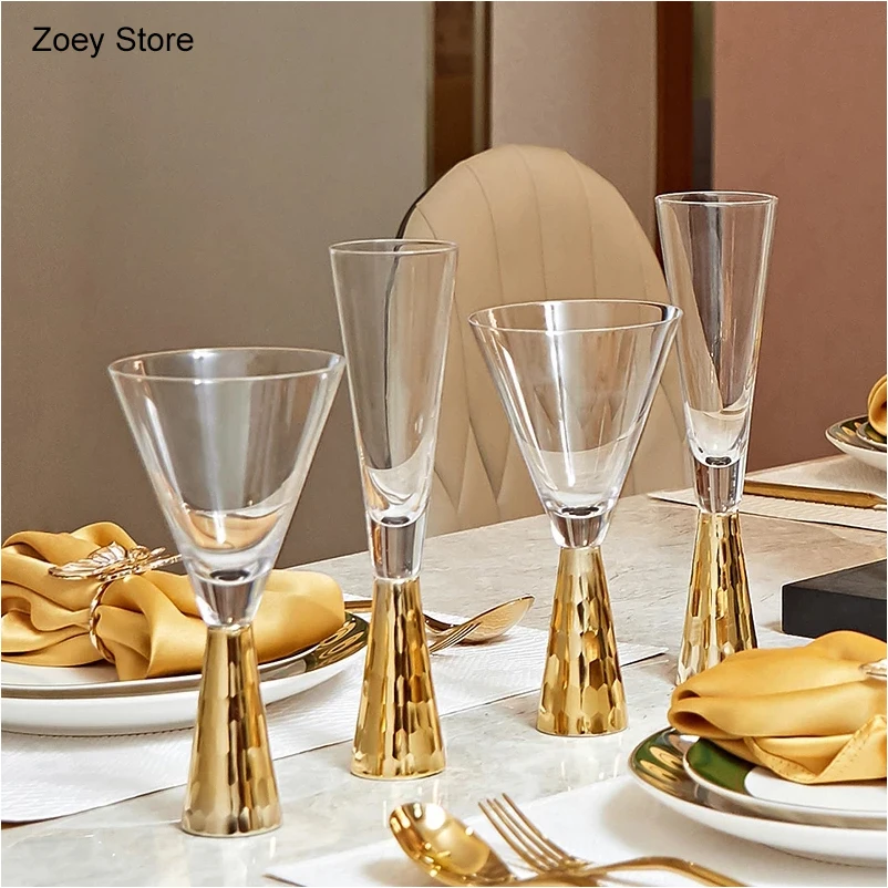 High-end Glass Wine Glasses Golden Wine Glasses Family Party Champagne Glasses Bar Whiskey Cocktail Glasses Martini Glasses 2021